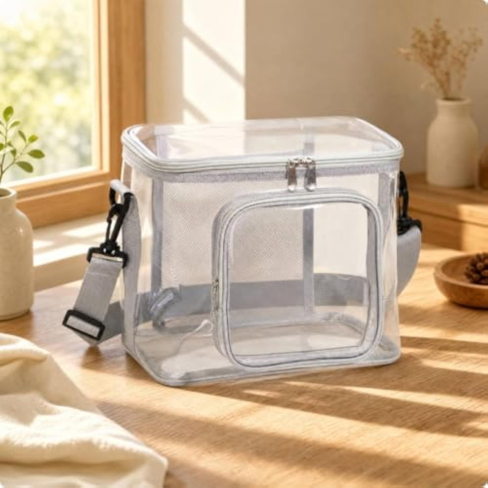 Water-Resistant Clear PVC Shoulder Bag, Multi-Compartment